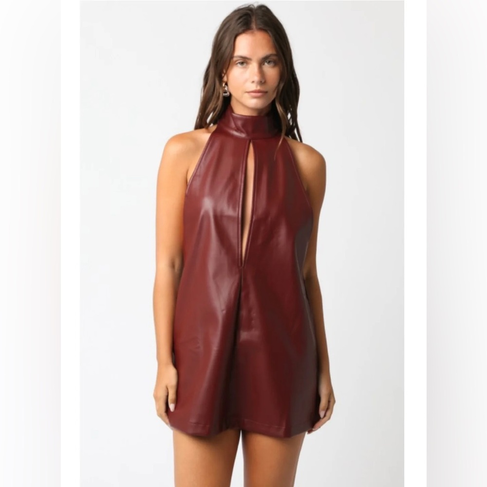 Crimson Faux Leather Kenley Dress